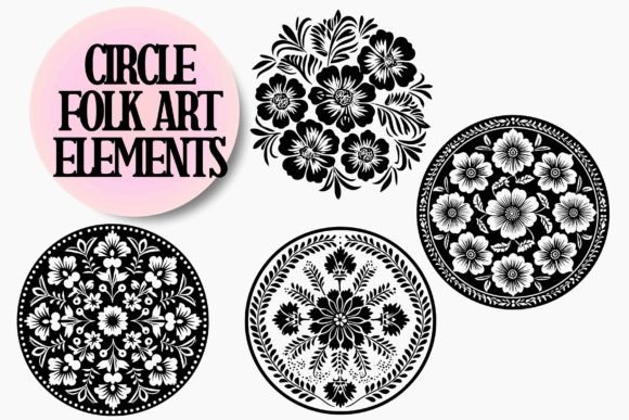 Download Circle Folk Art Flower Elements - Flower elements Collection